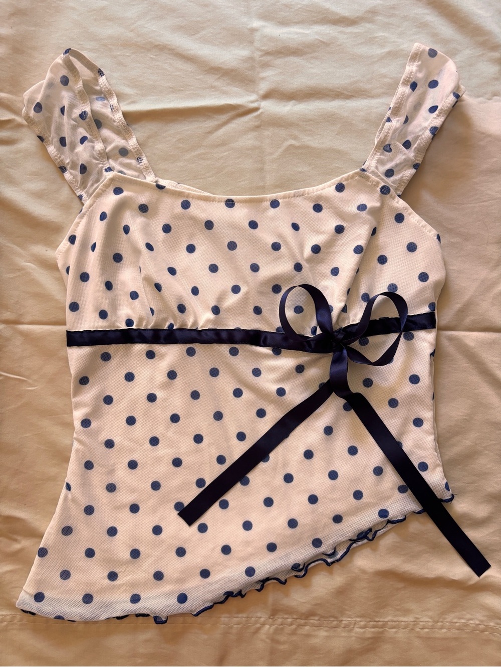 Asymmetrical Polka Dot Top with Ribbon Tie